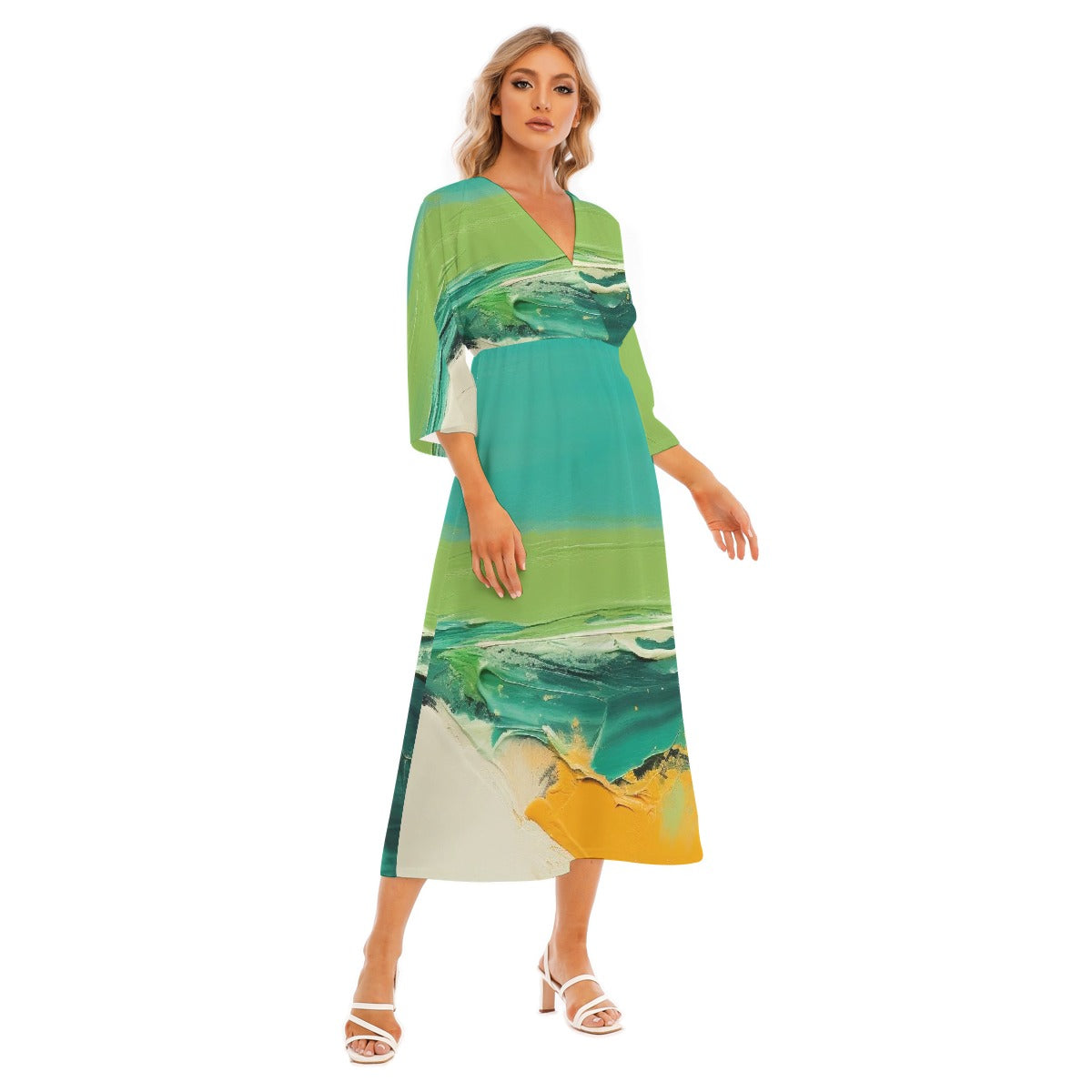 All-Over Print Women's Mid-Sleeve Long Dress