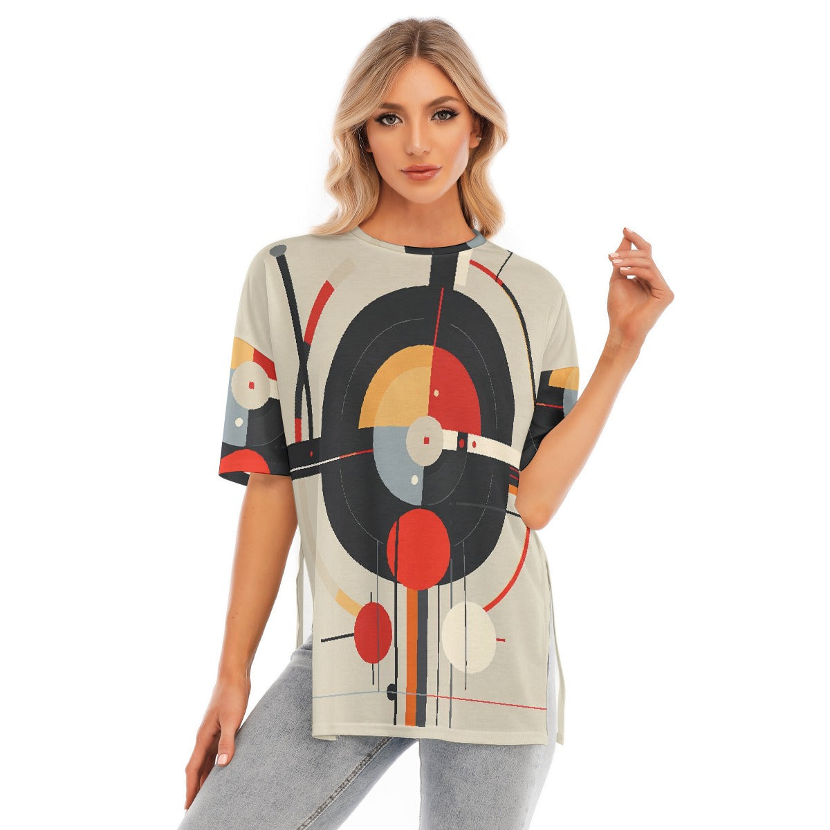 All-Over Print Women's Short Sleeves T-shirt With Hem Split