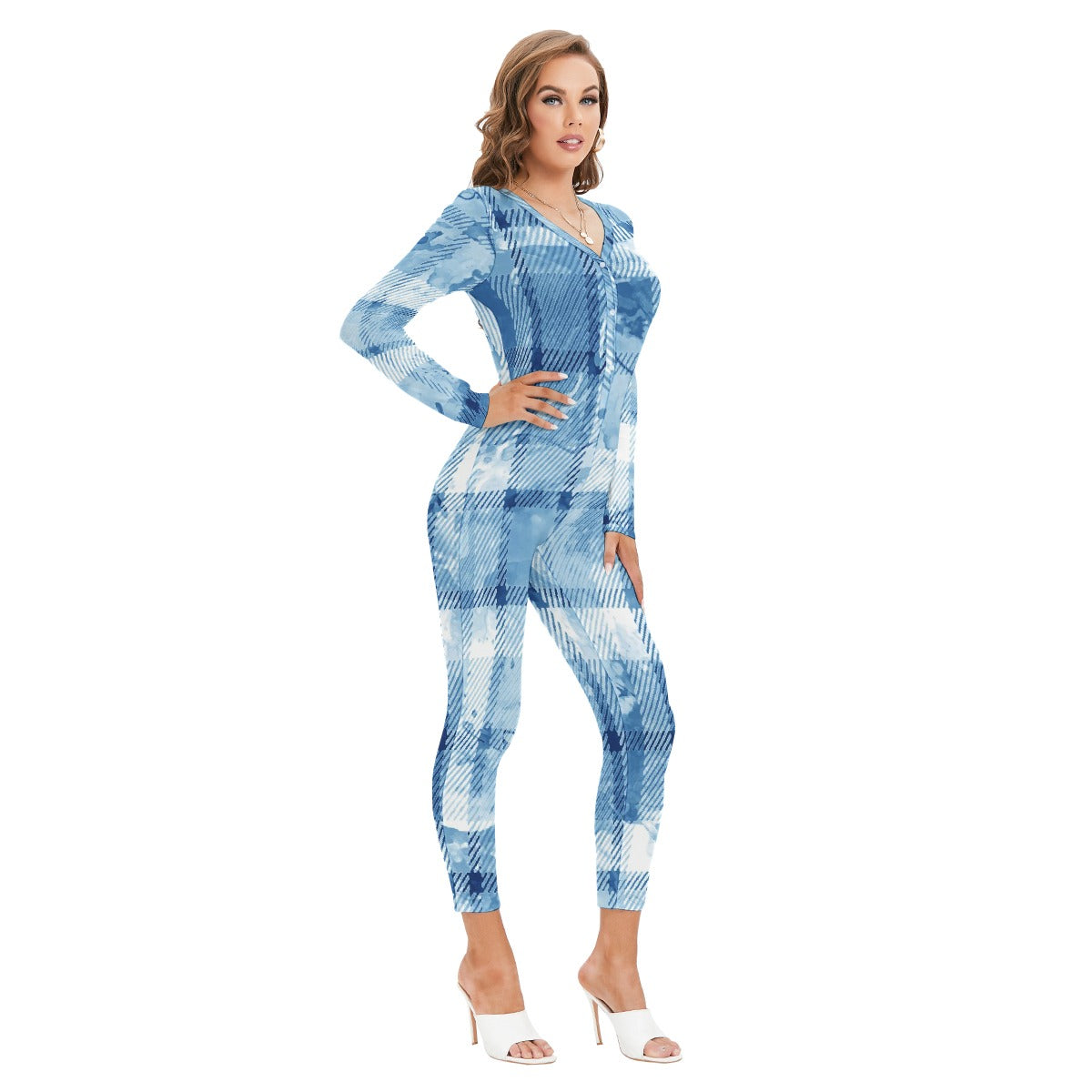 All-Over Print Women's Plunging Neck Jumpsuit