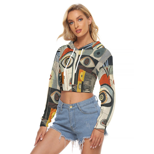 All-Over Print Women's Crop Top Hoodie|Velvet