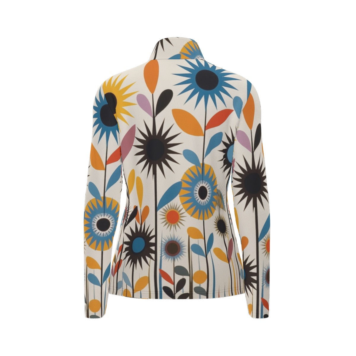 All-Over Print Women's Sports Collar Jersey With Long Sleeve