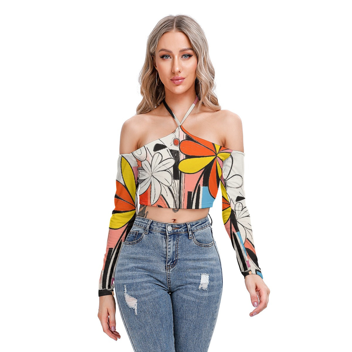 All-Over Print Women's Halter Lace-up Top