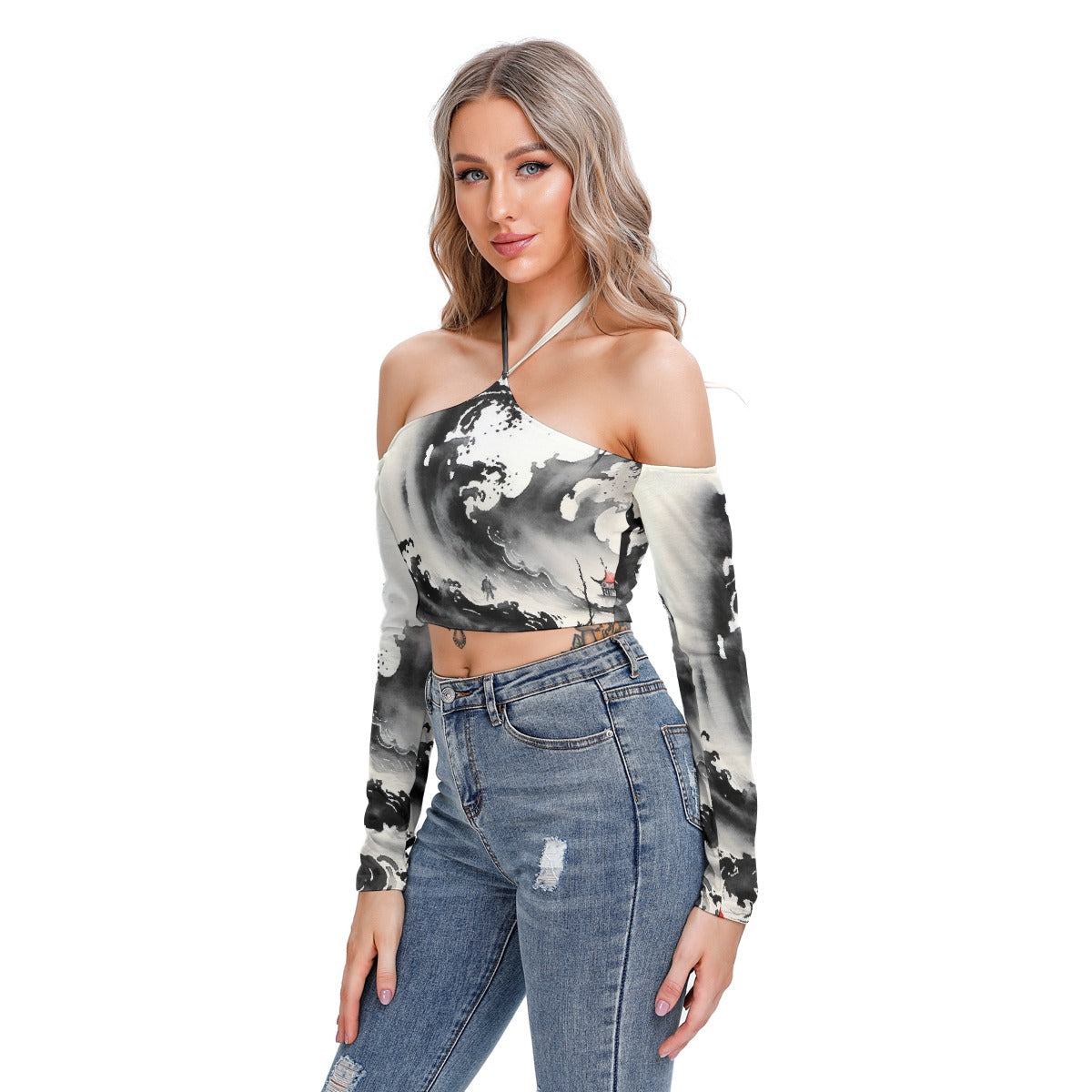 All-Over Print Women's Halter Lace-up Top