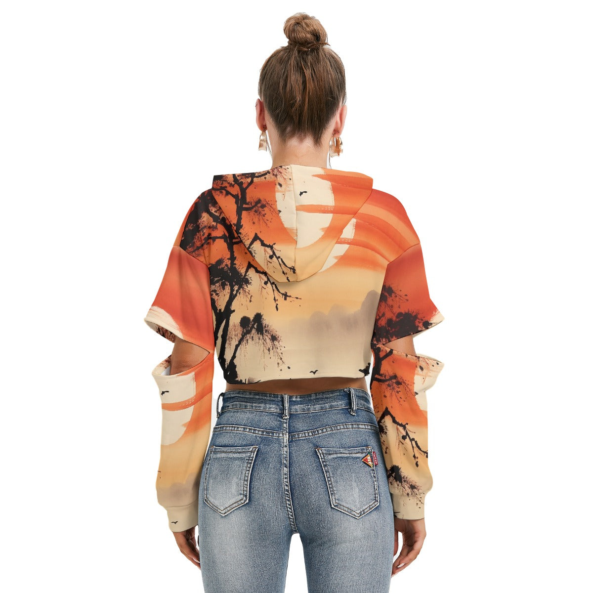 All-Over Print Women's Heavy Fleece Hoodie With Hollow Out Sleeve