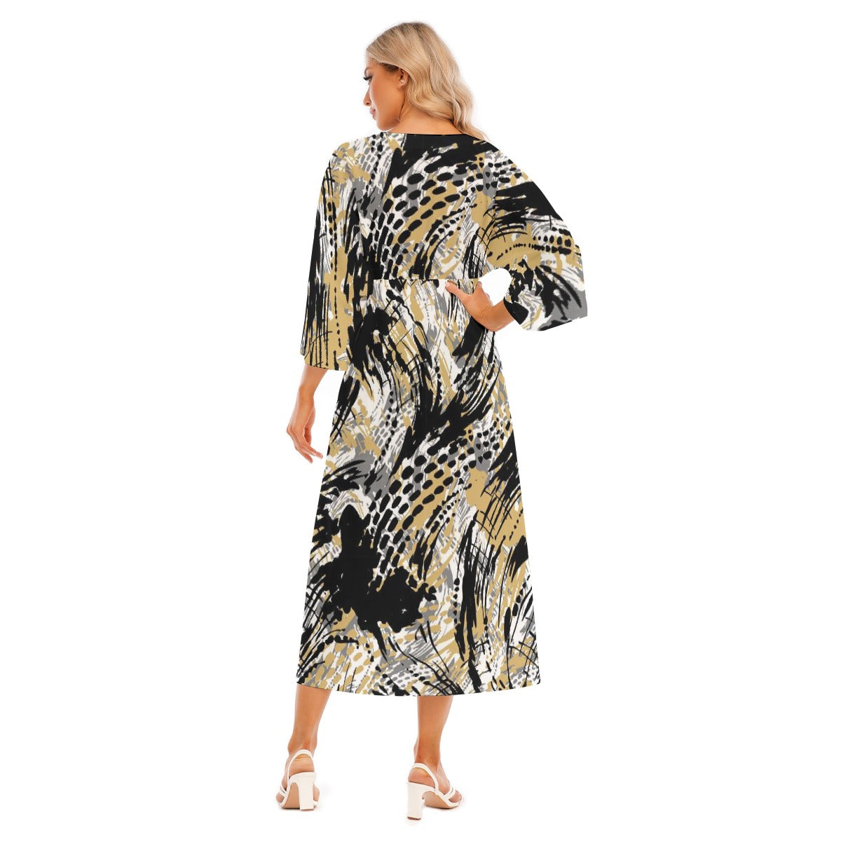 All-Over Print Women's Mid-Sleeve Long Dress