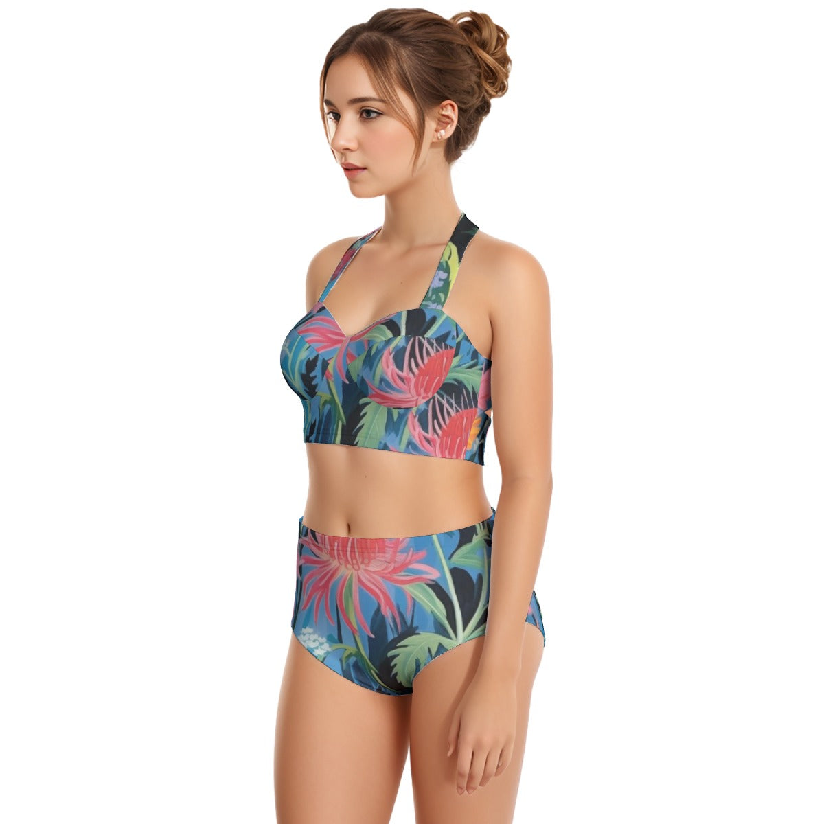 All-Over Print Women's Swimsuit Set With Halter