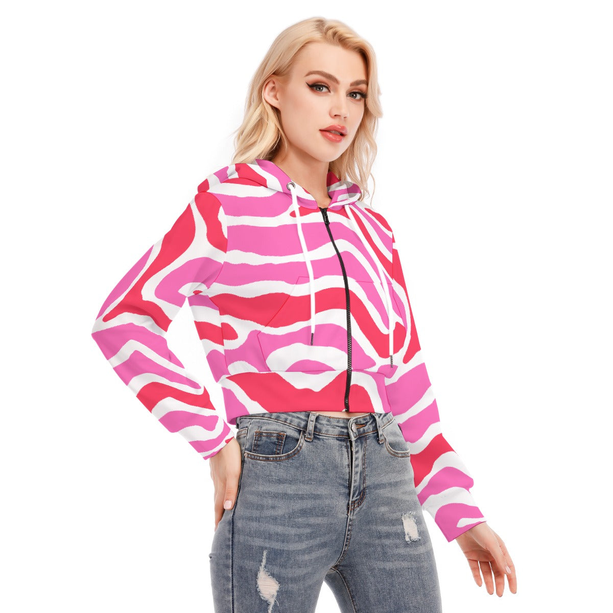 All-Over Print Women's Crop Top Hoodie With Zipper Closure