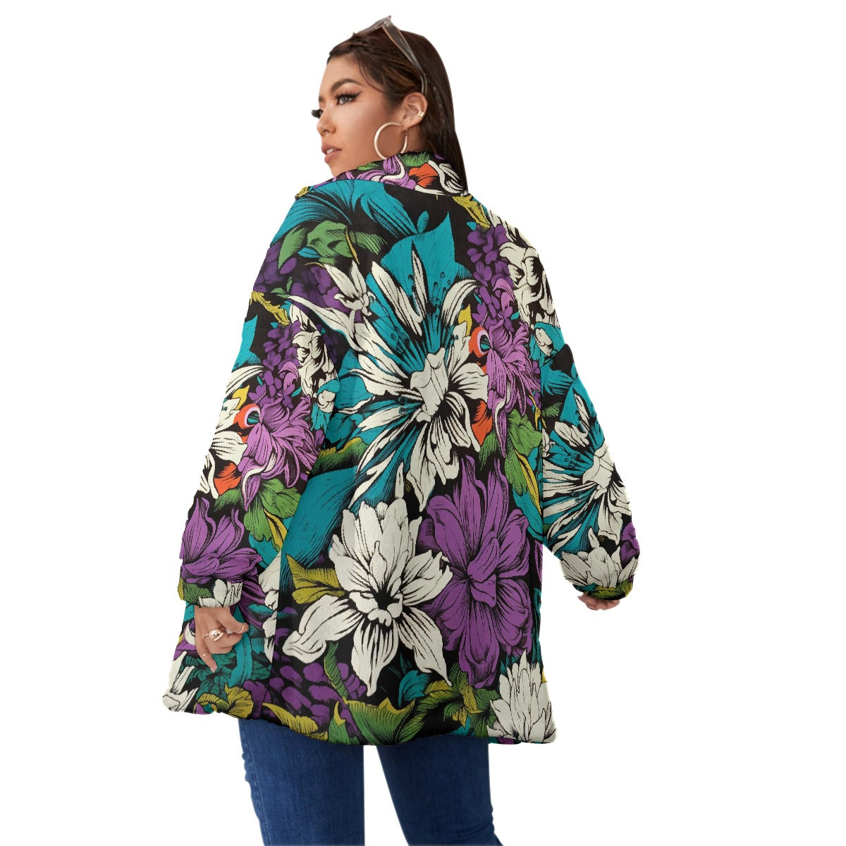 All-Over Print Unisex Borg Fleece Stand-up Collar Coat With Zipper Closure(Plus Size)