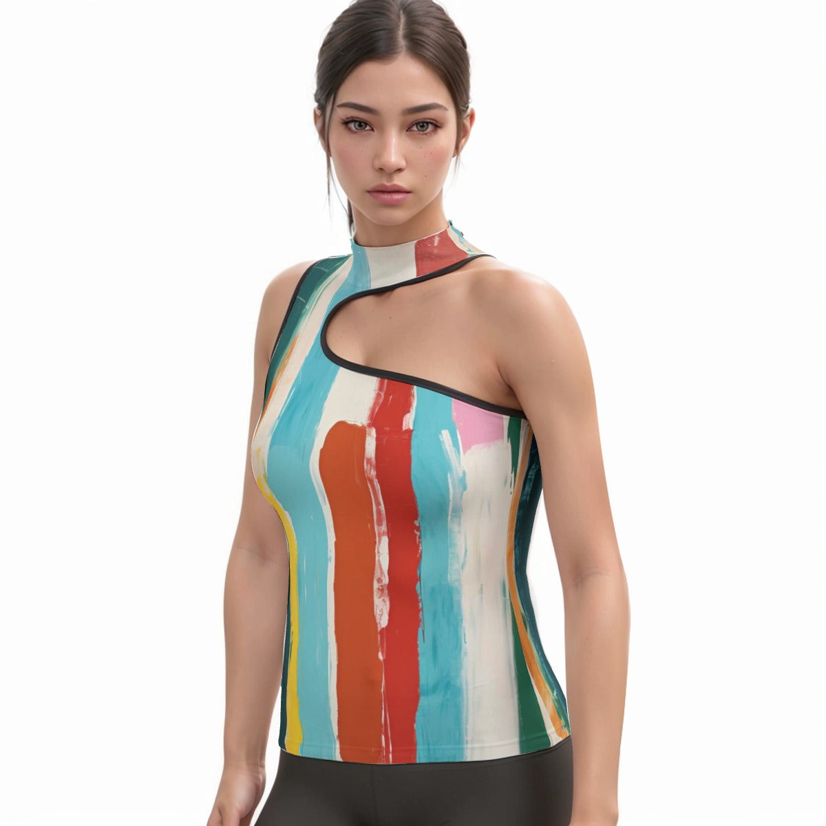 All-Over Print Women's Halter Sleeveless Asymmetrical Tank Top