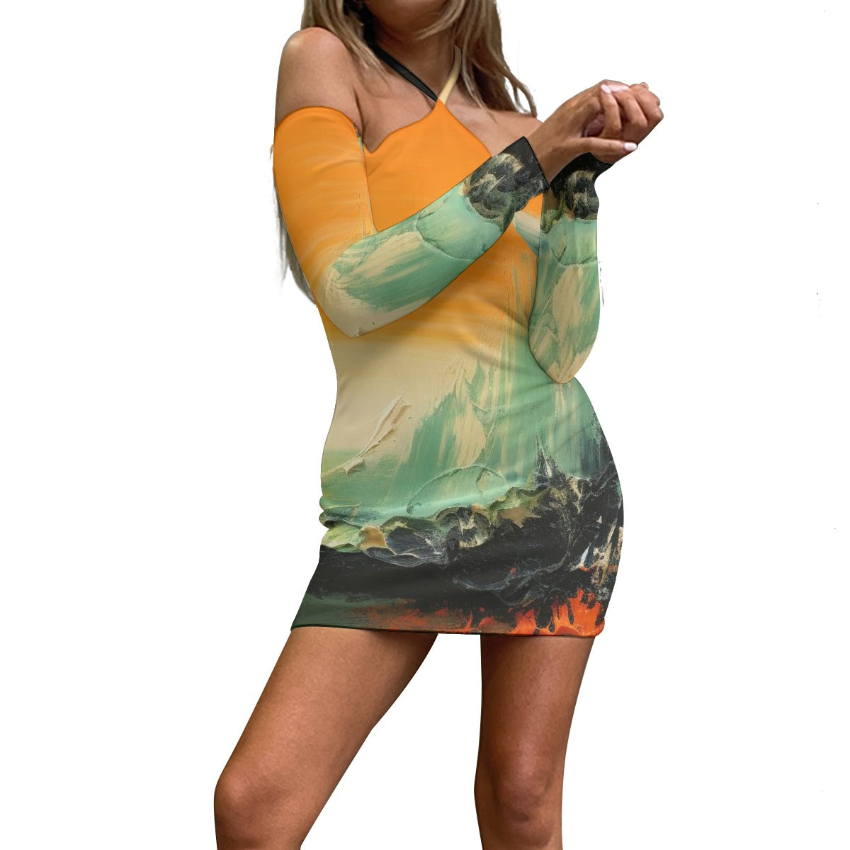 All-Over Print Women's Halter Lace-up Dress