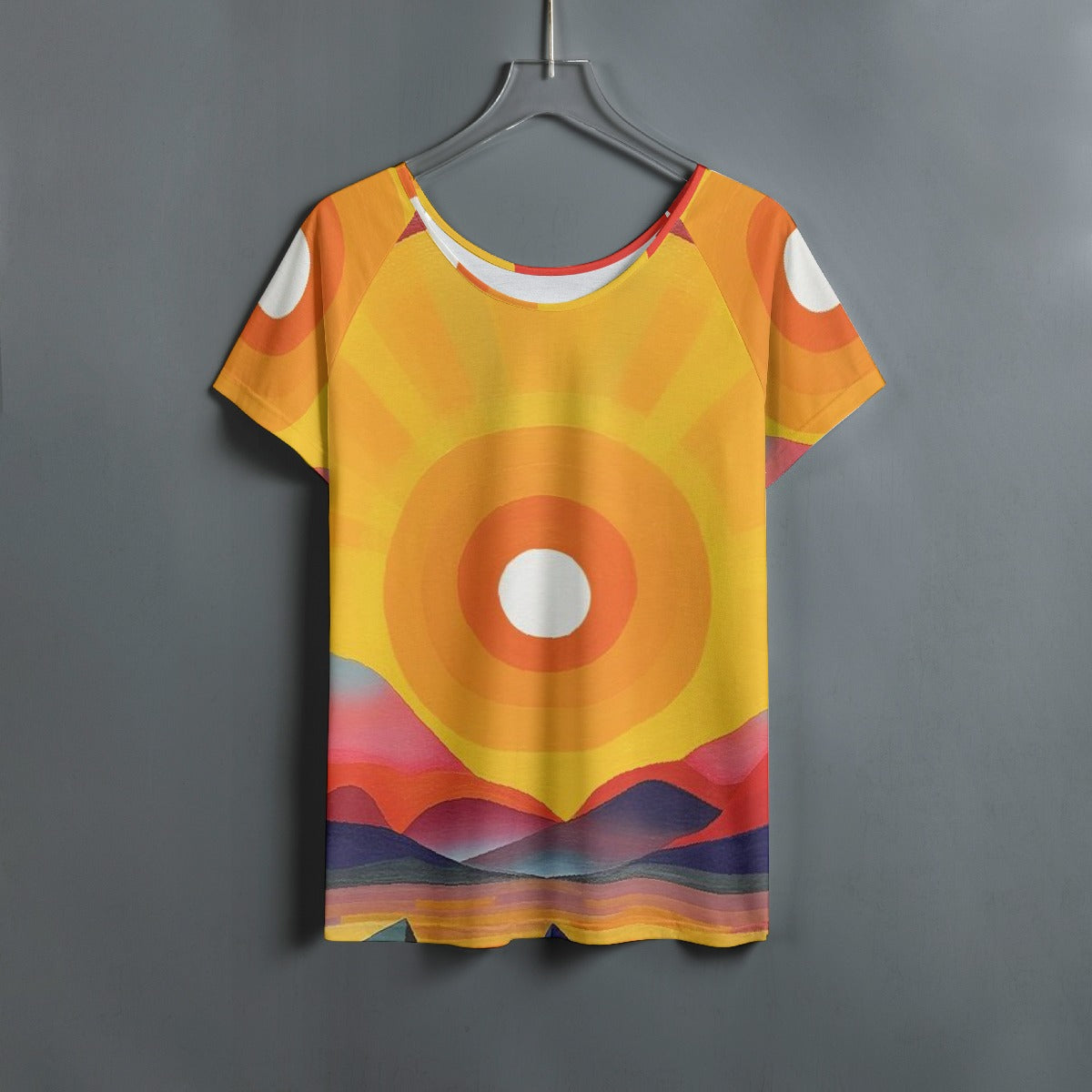 All-Over Print Women's Round Neck T-shirt With Raglan Sleeve