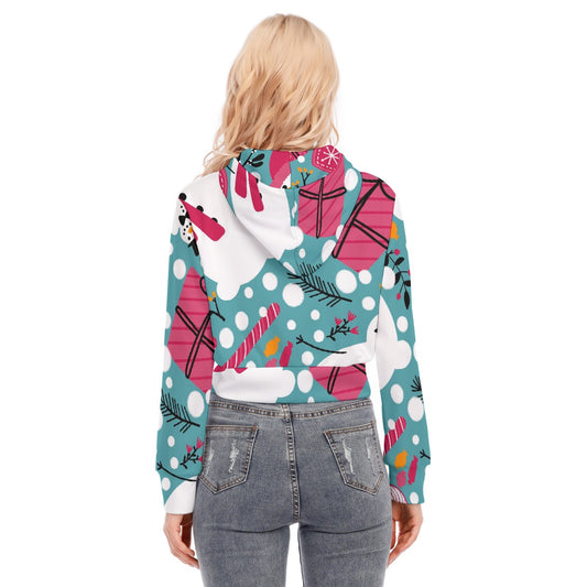 All-Over Print Women's Crop Top Hoodie With Zipper Closure