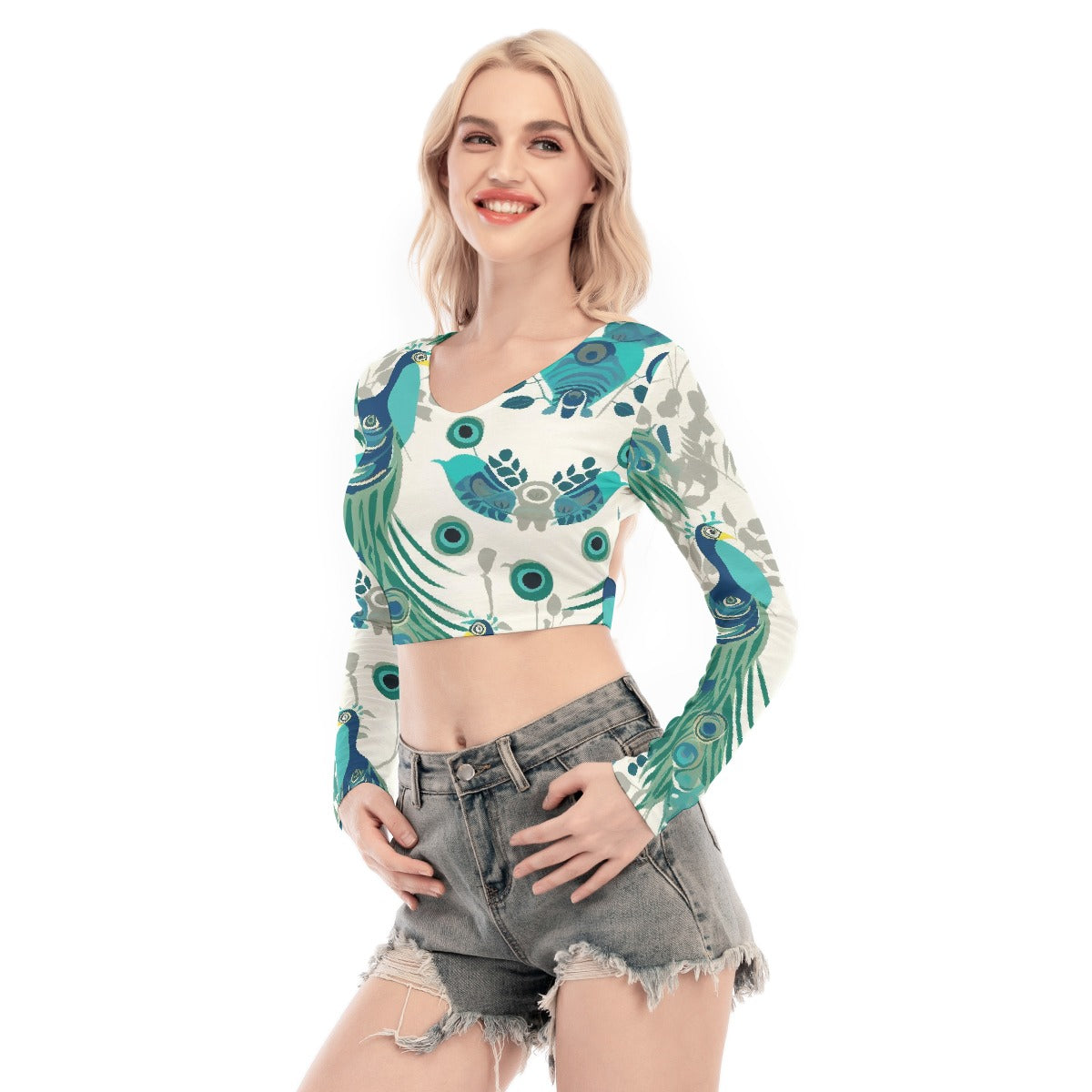 All-Over Print Women's Back Hollow T-shirt With Strap