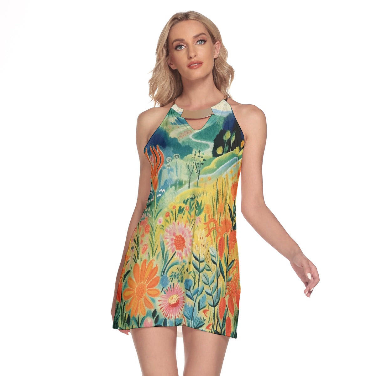 All-Over Print Women's Round Neck Above Knee Dress