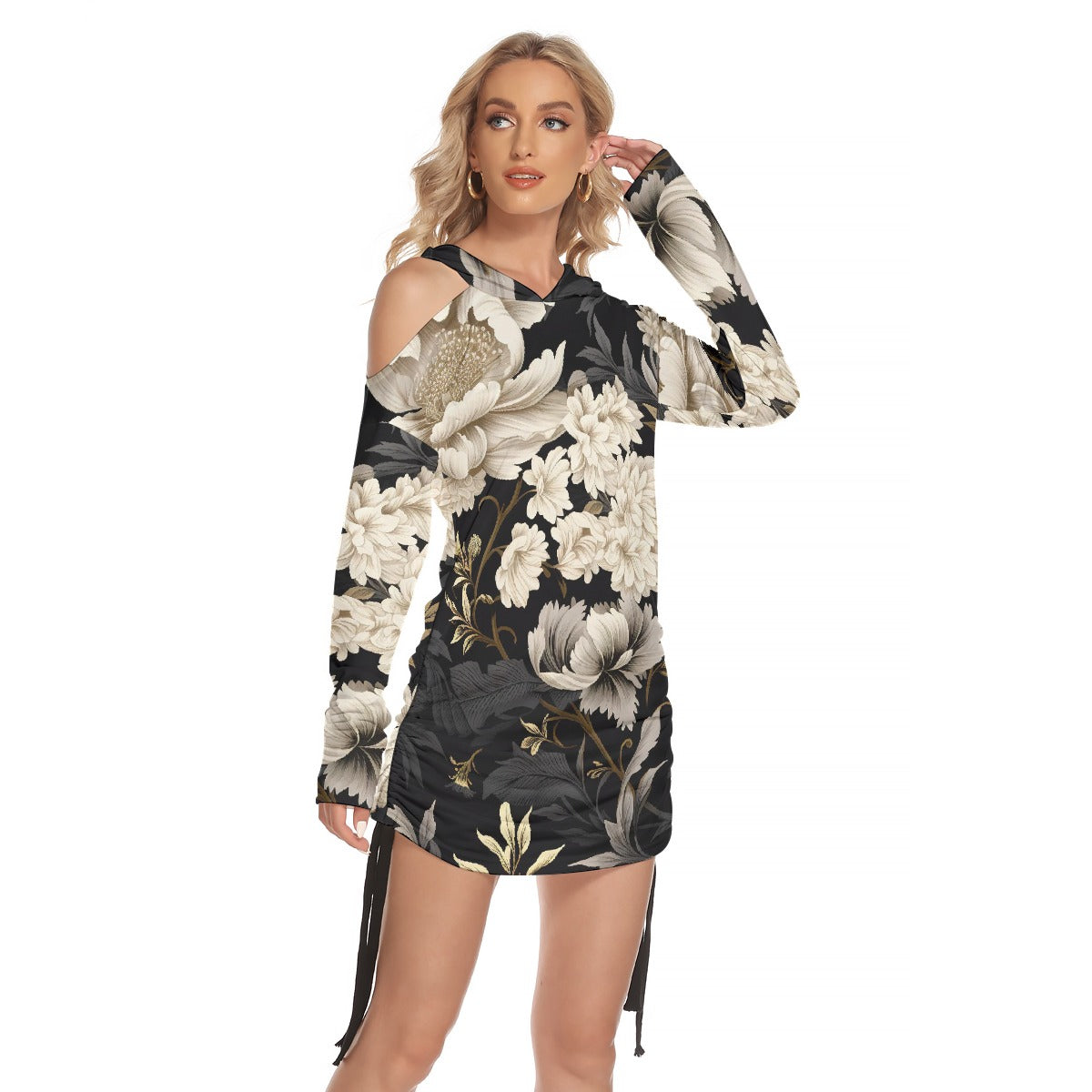 All-Over Print Women's One-shoulder Dress With Waist Shirring