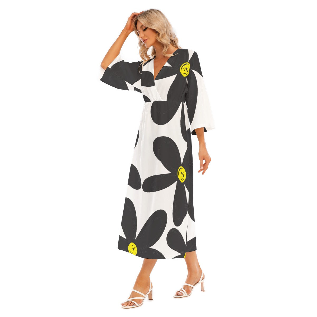 All-Over Print Women's Mid-Sleeve Long Dress