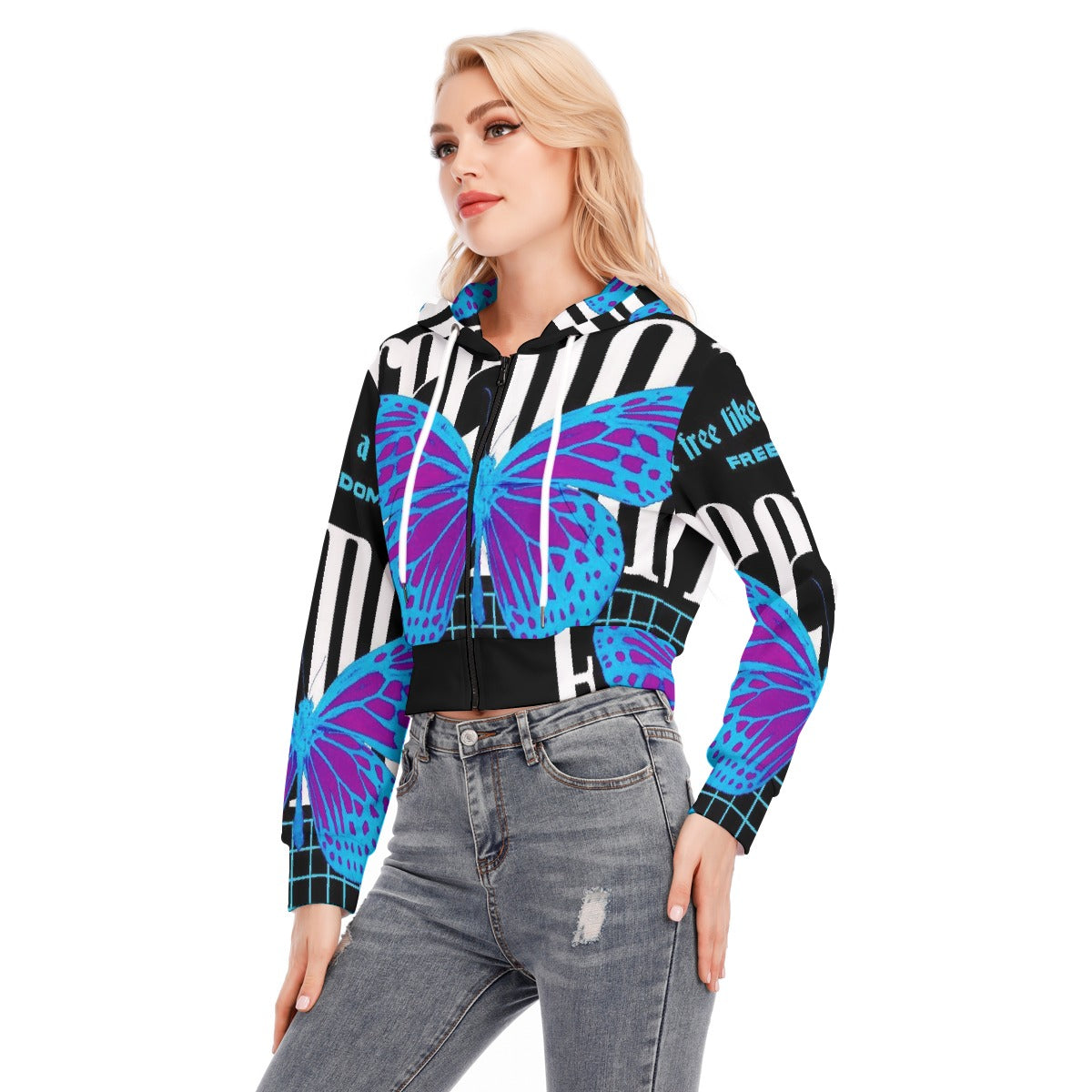 All-Over Print Women's Crop Top Hoodie With Zipper Closure