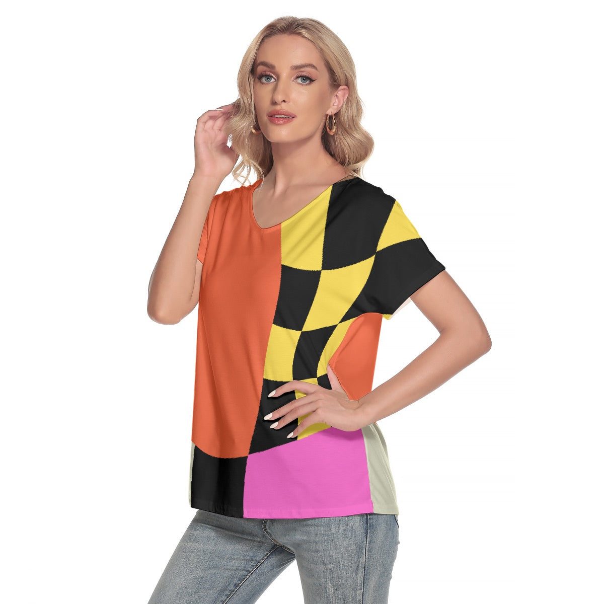 All-Over Print Women's Loose V-neck Short Sleeve T-shirt