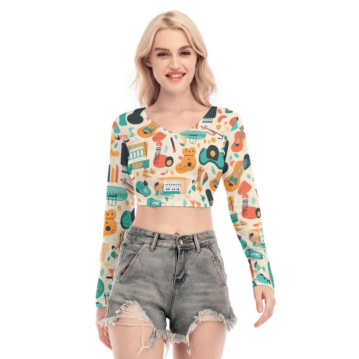 All-Over Print Women's Back Hollow T-shirt With Strap