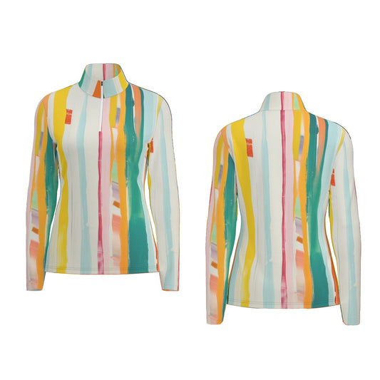 All-Over Print Women's Sports Collar Jersey With Long Sleeve