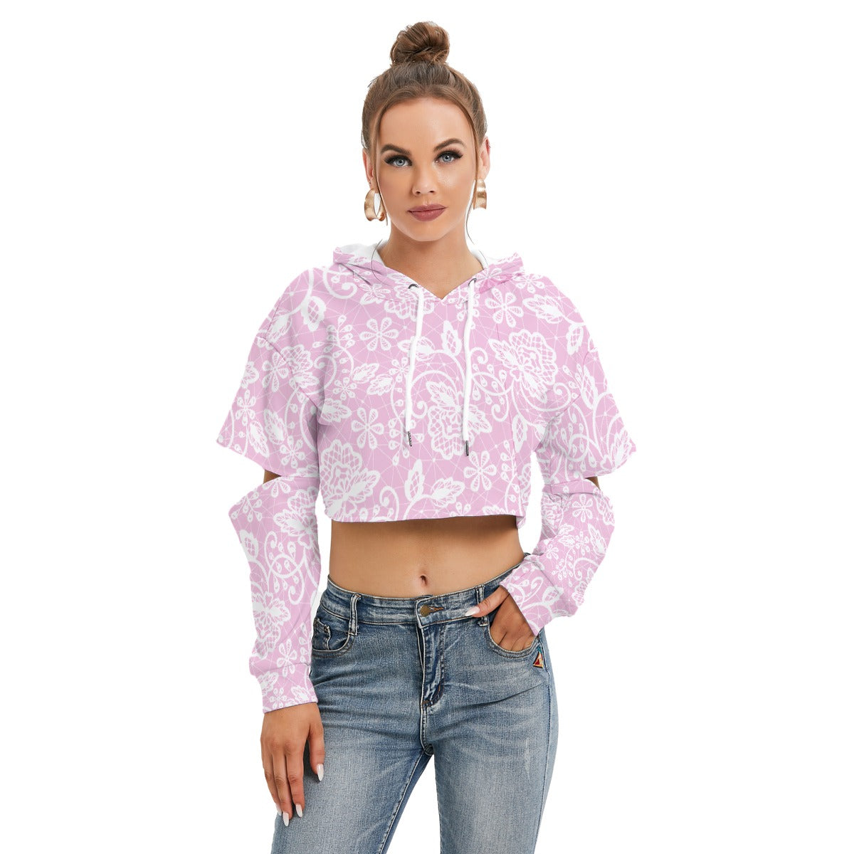 All-Over Print Women's Heavy Fleece Hoodie With Hollow Out Sleeve