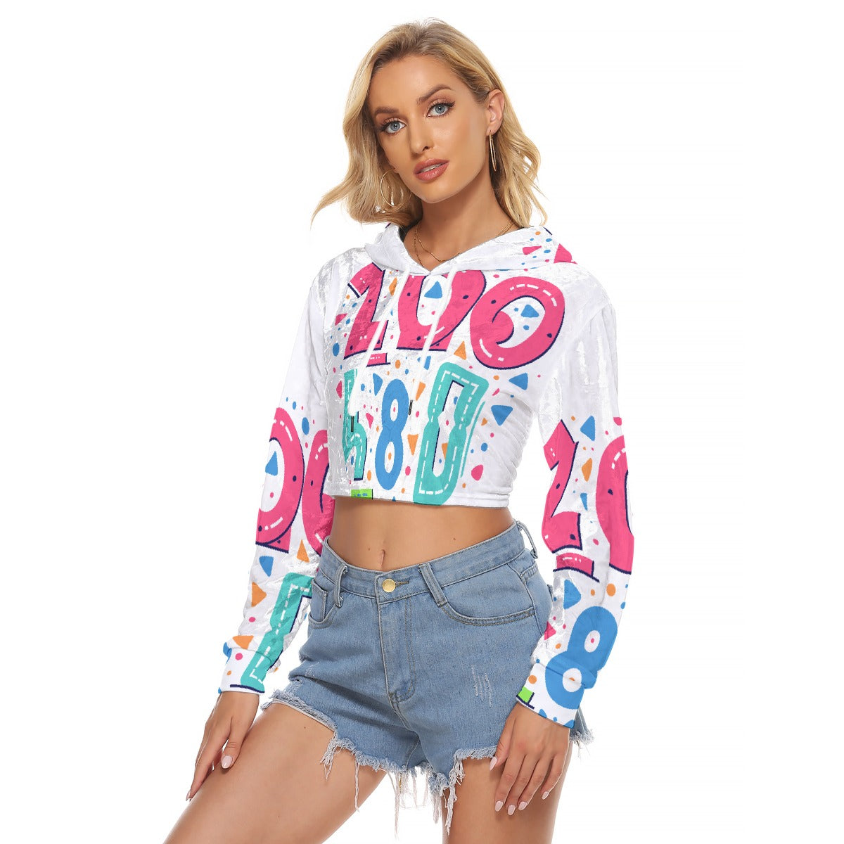 All-Over Print Women's Crop Top Hoodie|Velvet