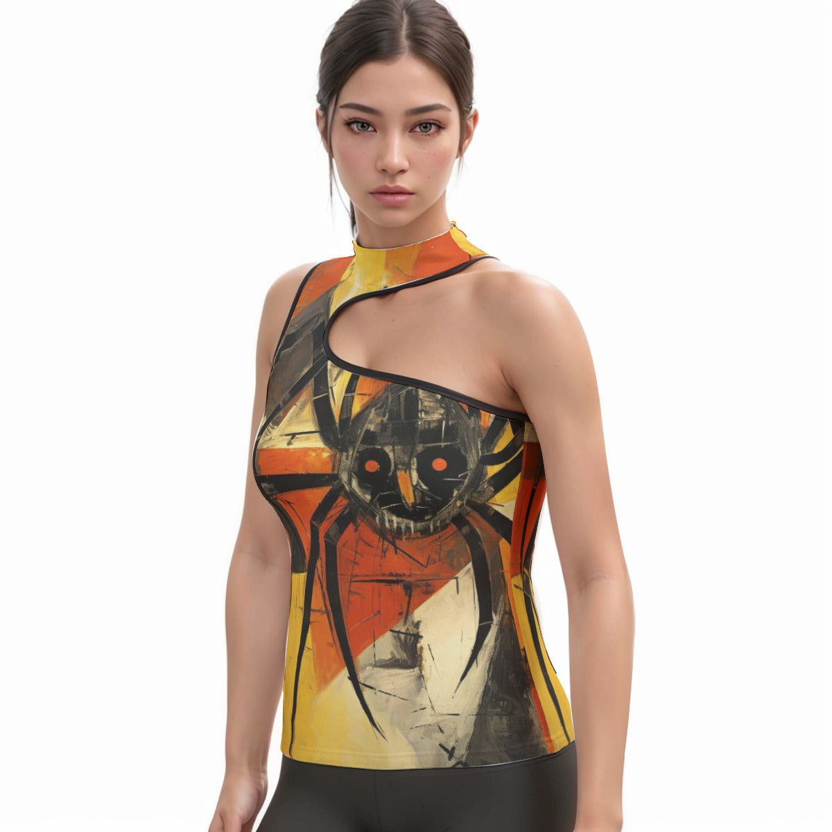 All-Over Print Women's Halter Sleeveless Asymmetrical Tank Top
