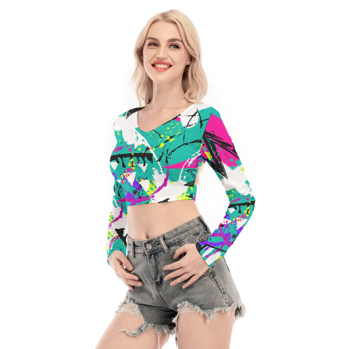 All-Over Print Women's Back Hollow T-shirt With Strap