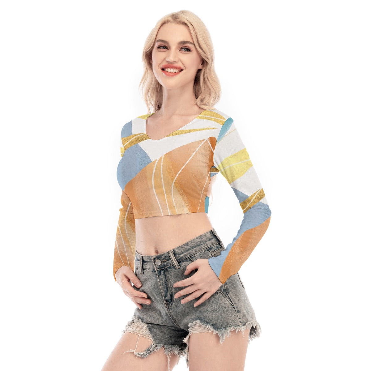 All-Over Print Women's Back Hollow T-shirt With Strap