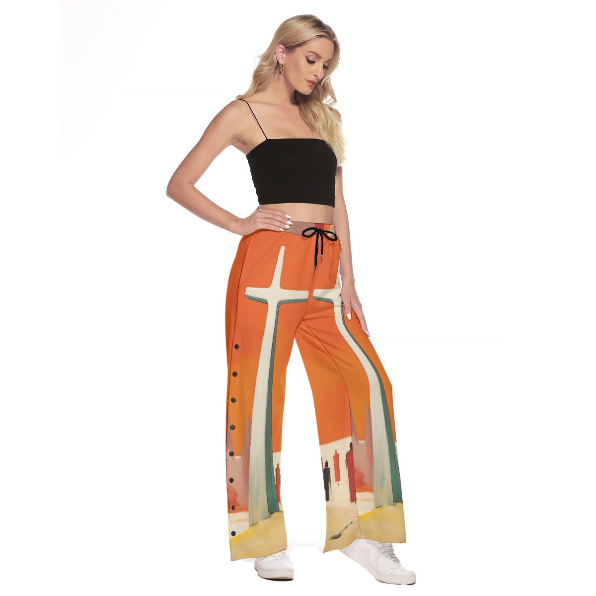 All-Over Print Women's Side Slit Snap Button Trousers