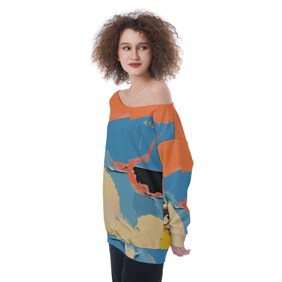 All-Over Print Oversized Women's Off-Shoulder Sweatshirt