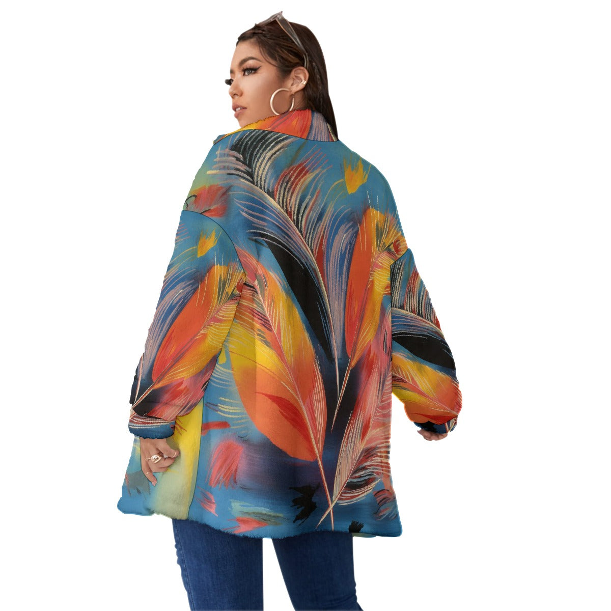 All-Over Print Unisex Borg Fleece Stand-up Collar Coat With Zipper Closure(Plus Size)