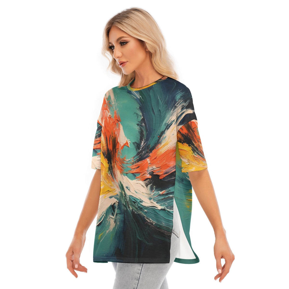 All-Over Print Women's Short Sleeves T-shirt With Hem Split
