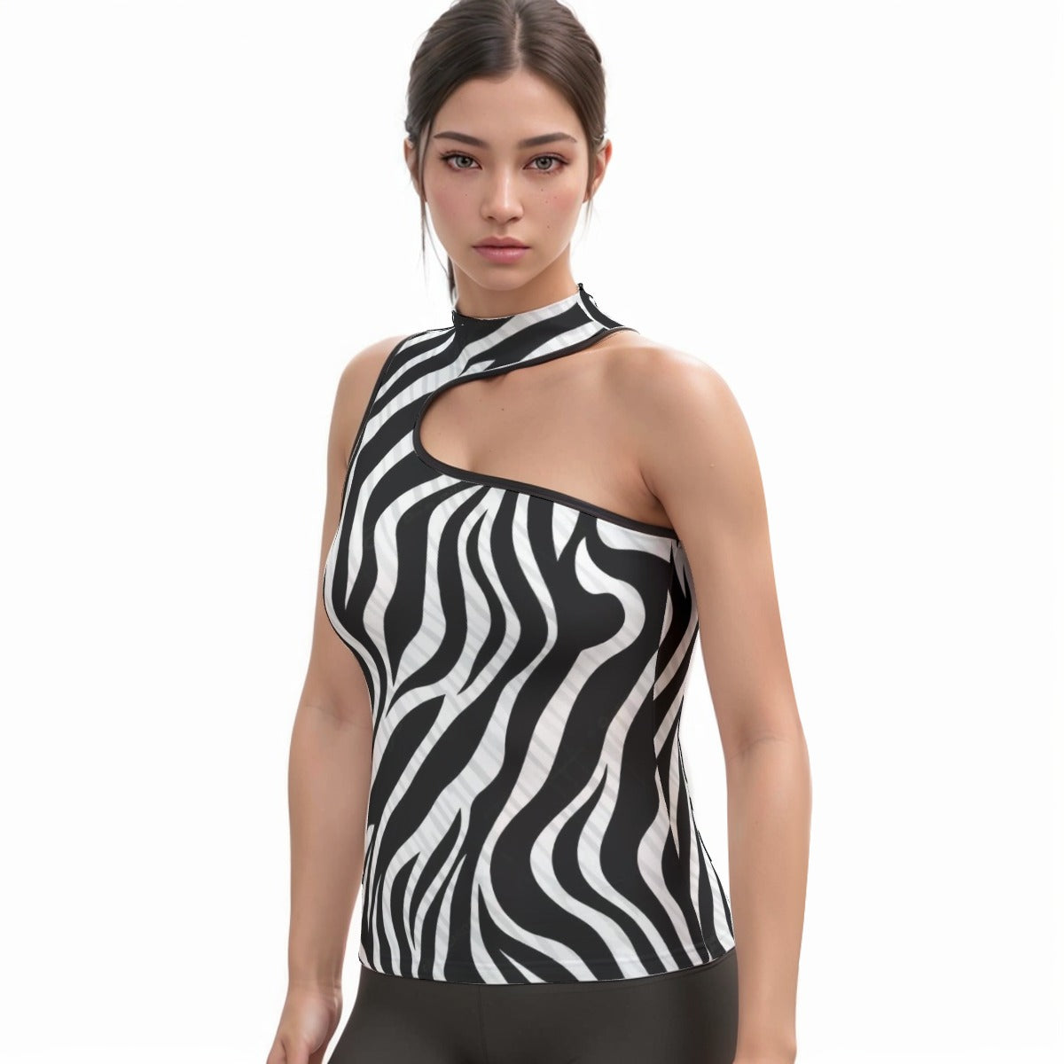All-Over Print Women's Halter Sleeveless Asymmetrical Tank Top