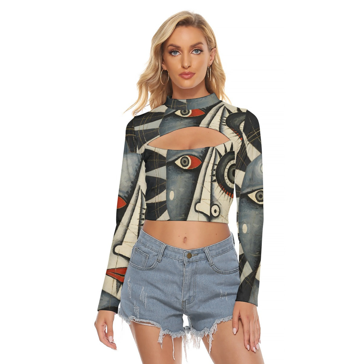 All-Over Print Women's Hollow Chest Keyhole Tight Crop Top
