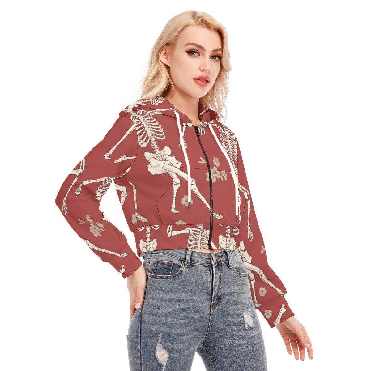 All-Over Print Women's Crop Top Hoodie With Zipper Closure