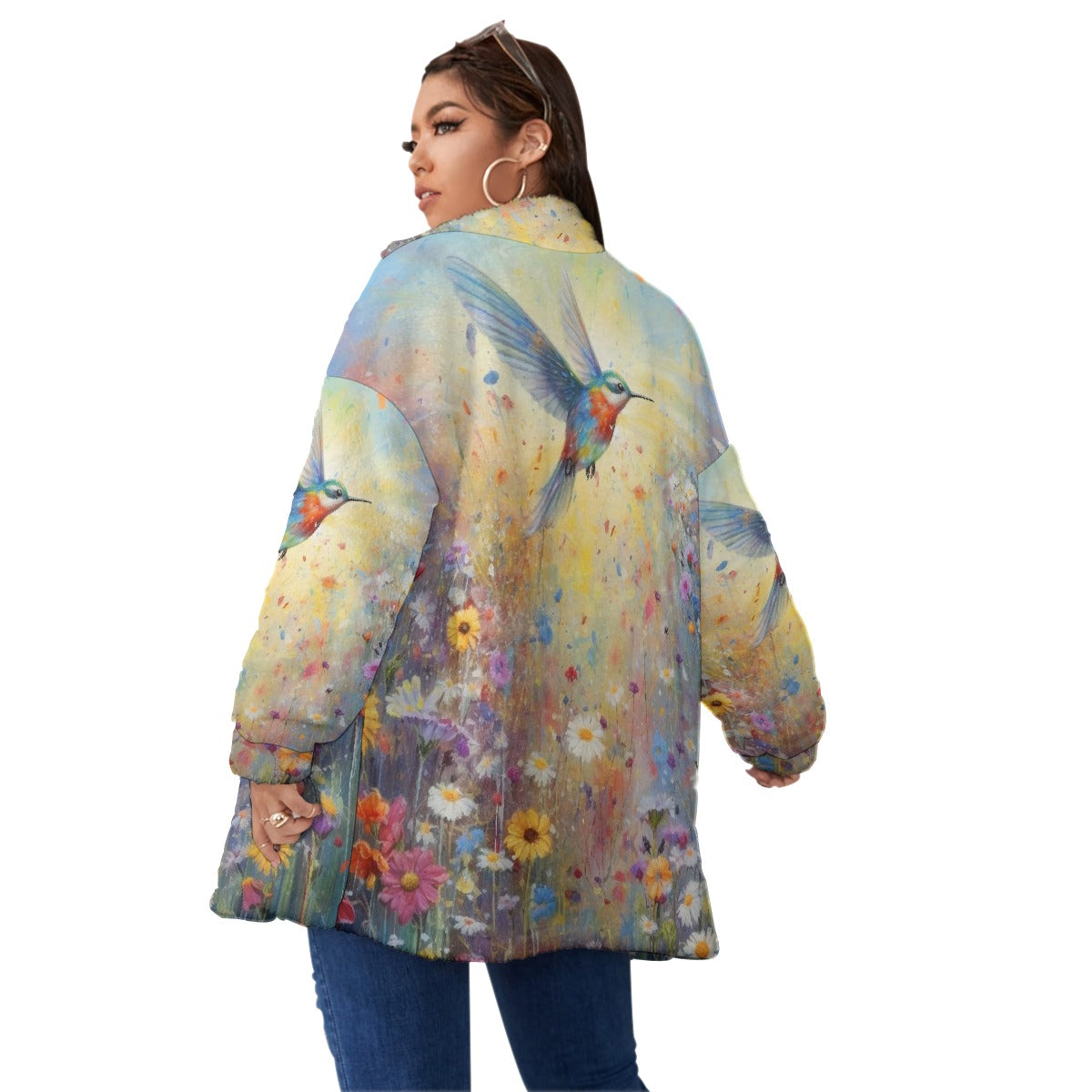 All-Over Print Unisex Borg Fleece Stand-up Collar Coat With Zipper Closure(Plus Size)