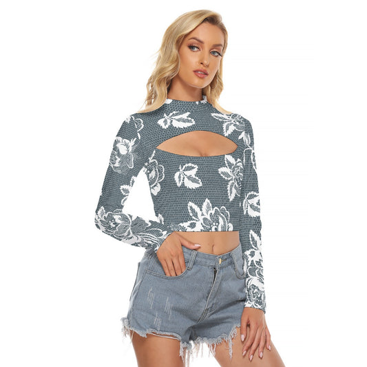 All-Over Print Women's Hollow Chest Keyhole Tight Crop Top