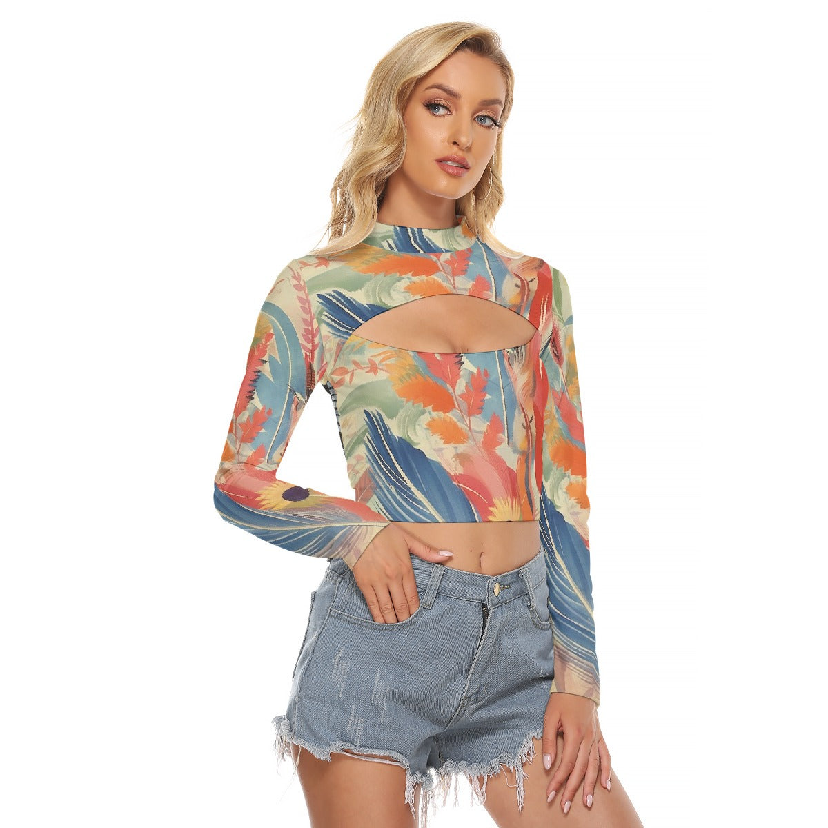 All-Over Print Women's Hollow Chest Keyhole Tight Crop Top