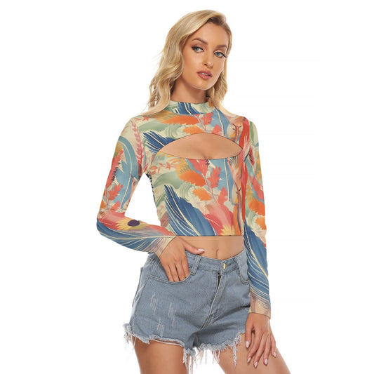 All-Over Print Women's Hollow Chest Keyhole Tight Crop Top