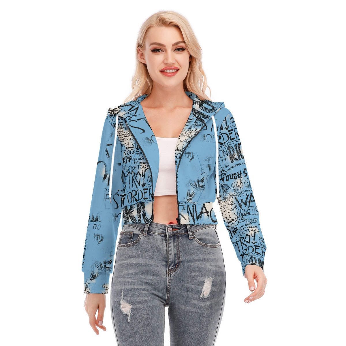 All-Over Print Women's Crop Top Hoodie With Zipper Closure