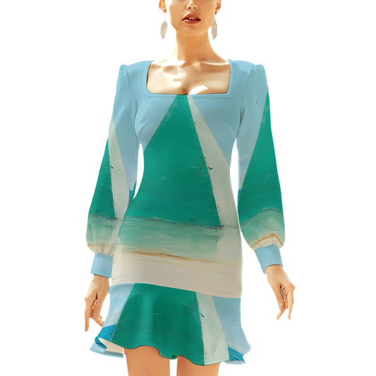 All-Over Print Women's Ruffle Hem Skinny Dress