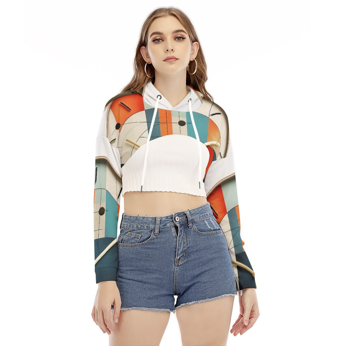 All-Over Print Women's Smock Short Hoodie With Long Sleeve