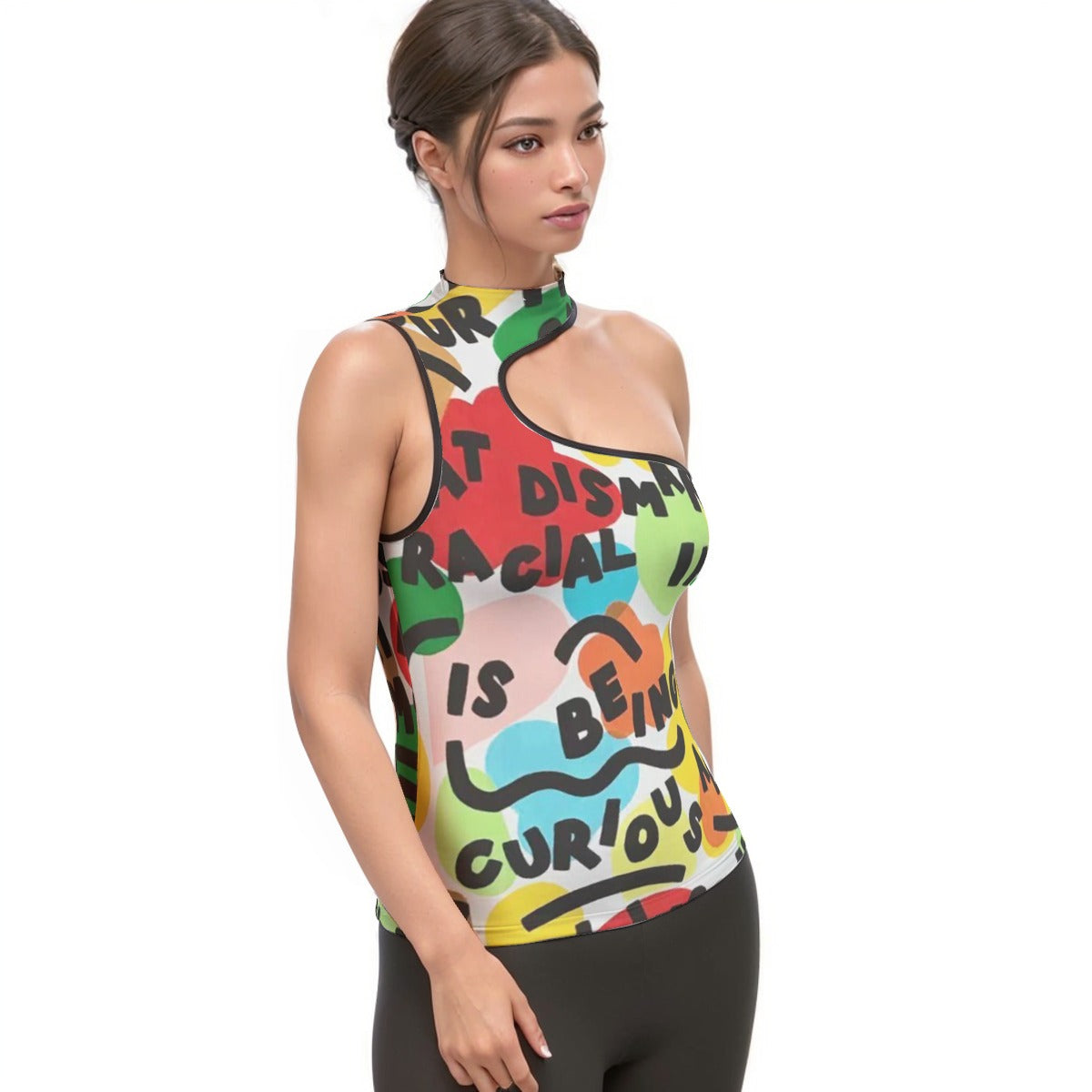 All-Over Print Women's Halter Sleeveless Asymmetrical Tank Top