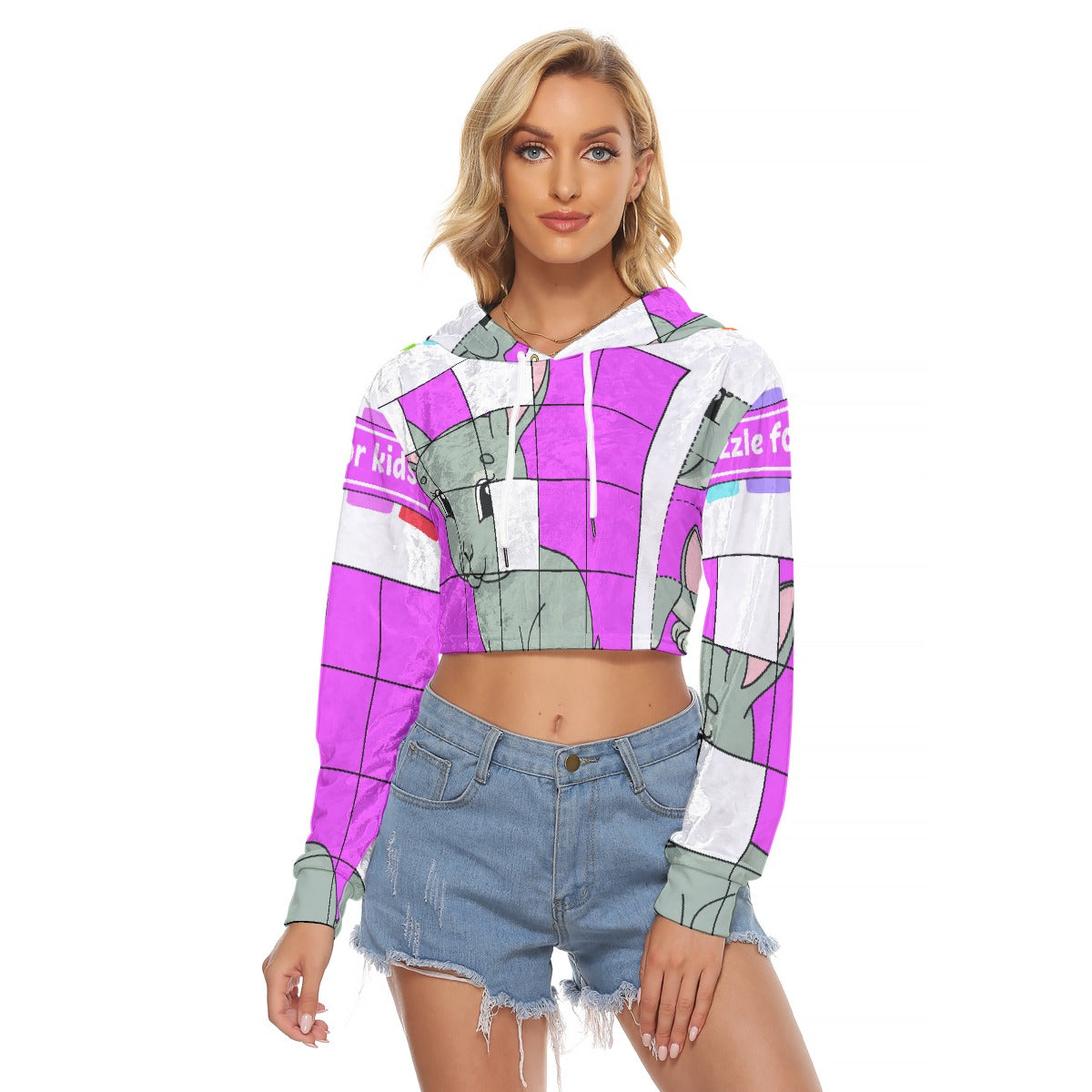 All-Over Print Women's Crop Top Hoodie|Velvet