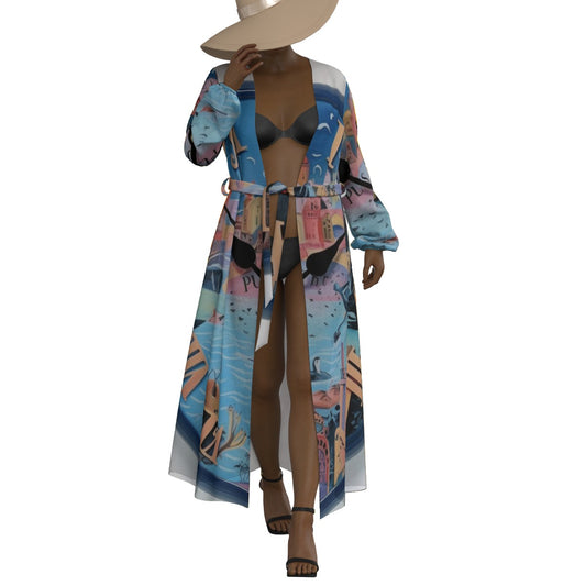 All-Over Print Women's Lace-up Chiffon Robe