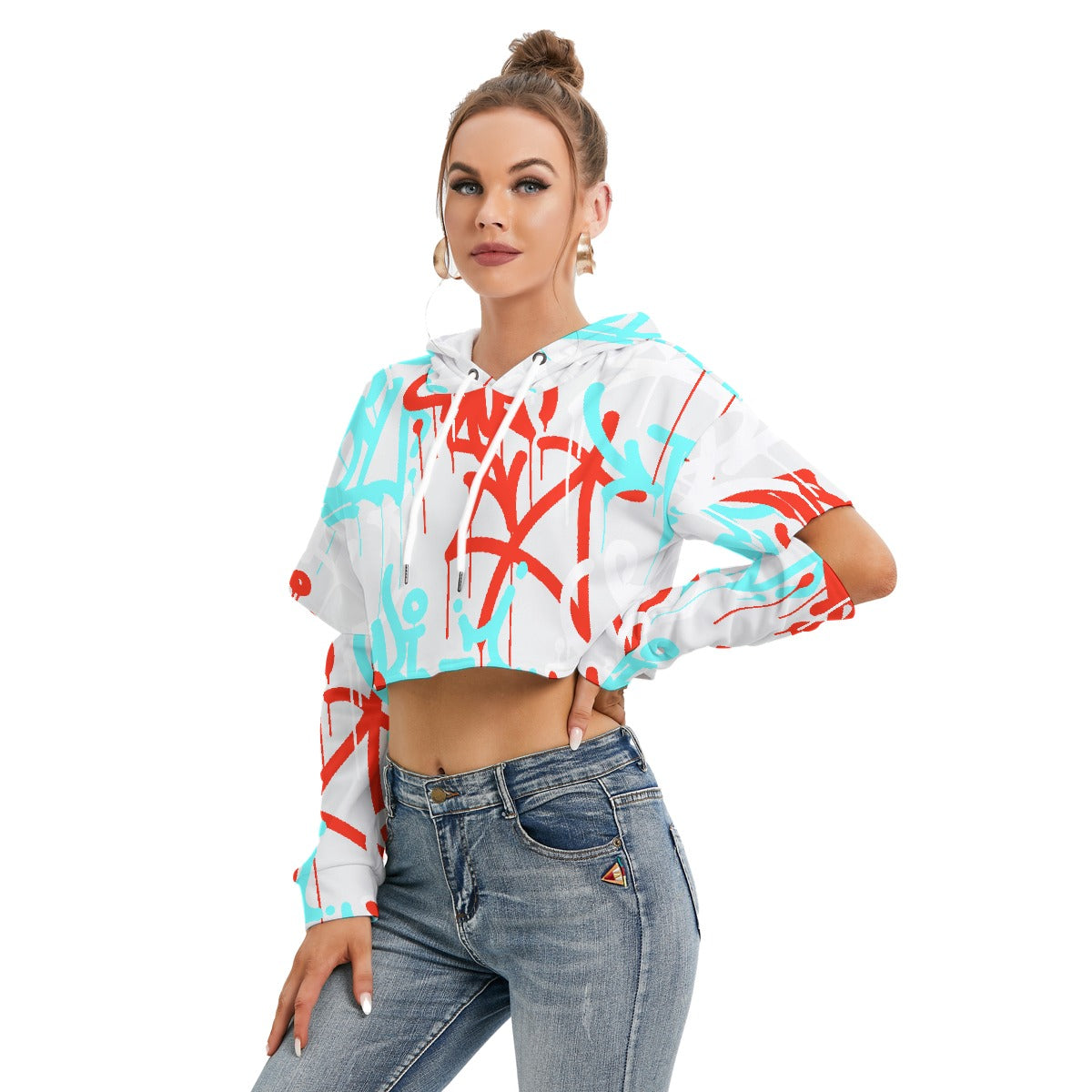 All-Over Print Women's Heavy Fleece Hoodie With Hollow Out Sleeve