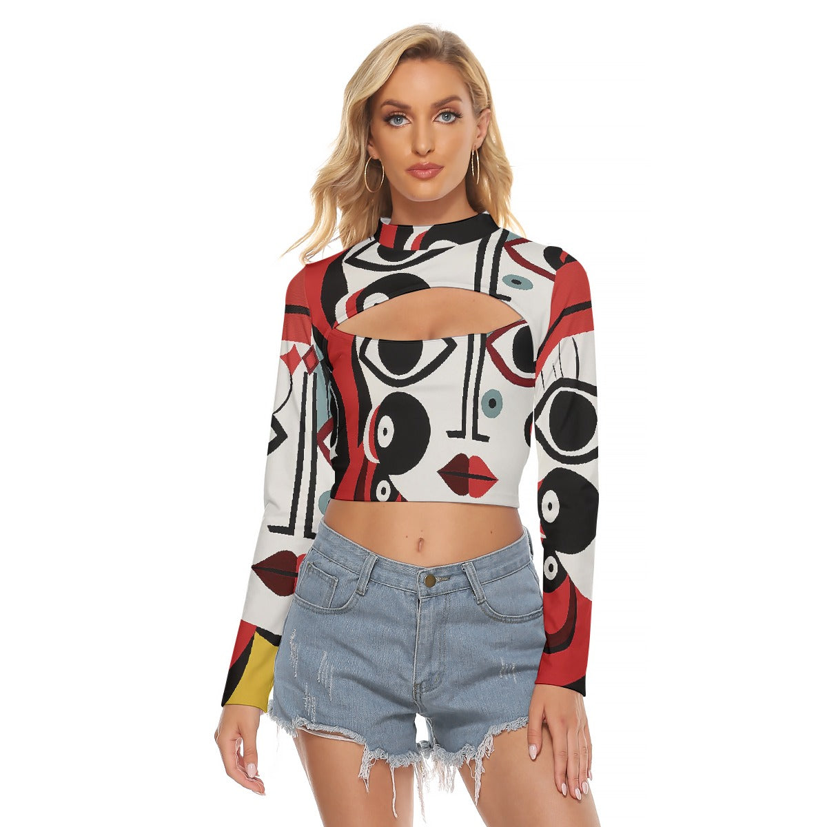 All-Over Print Women's Hollow Chest Keyhole Tight Crop Top