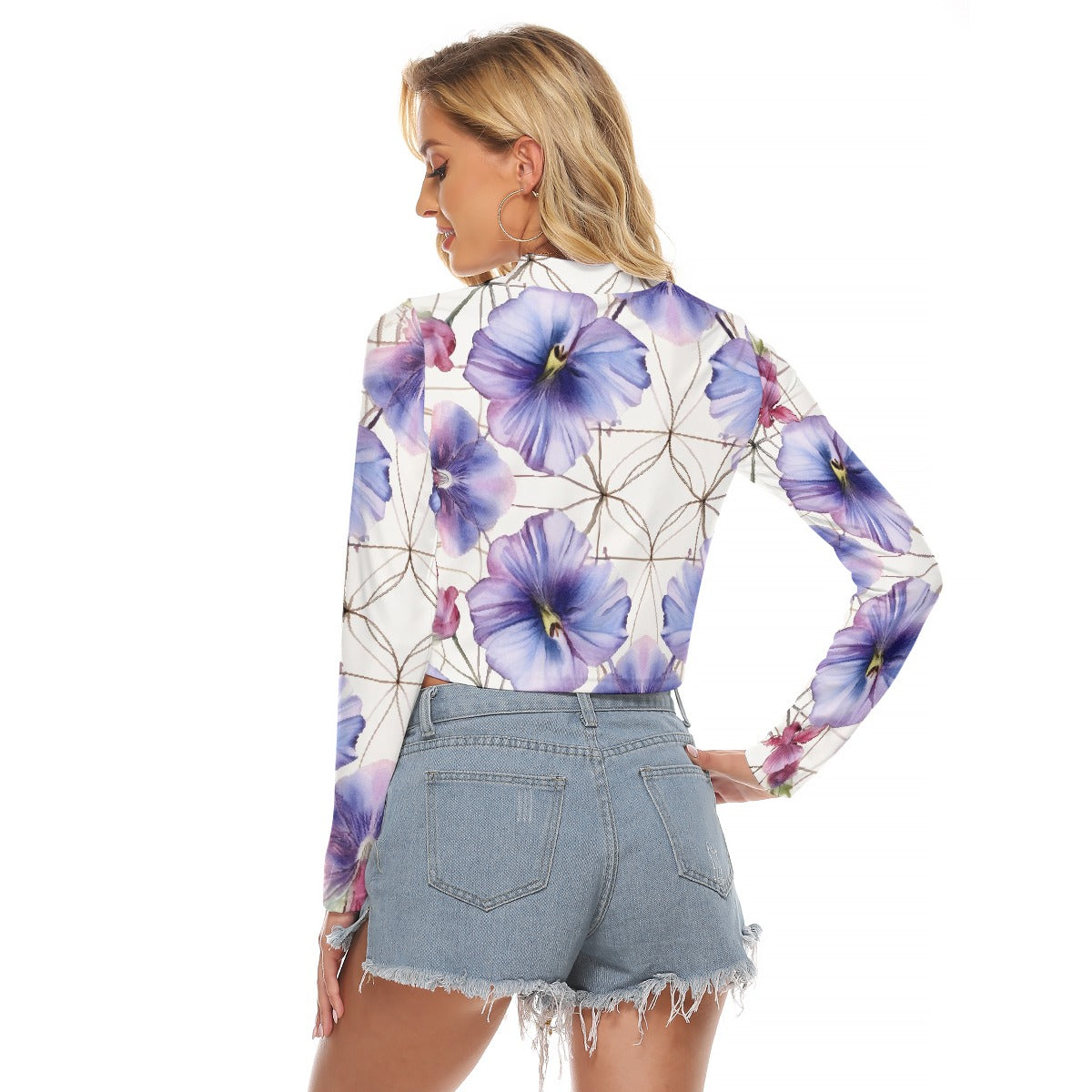 All-Over Print Women's Hollow Chest Keyhole Tight Crop Top