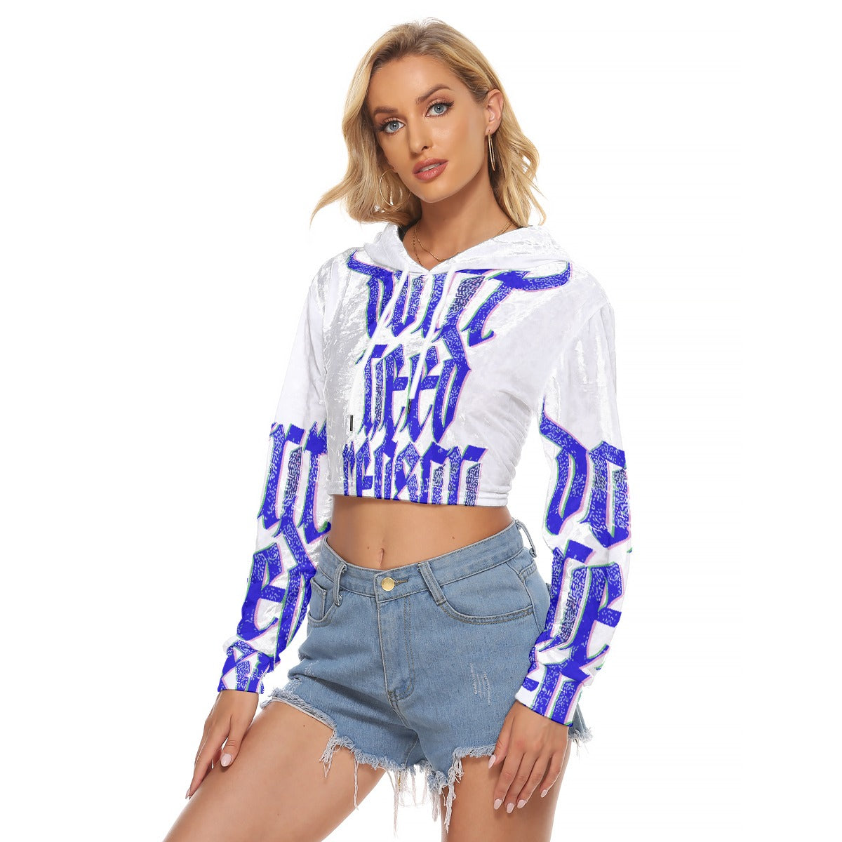 All-Over Print Women's Crop Top Hoodie|Velvet